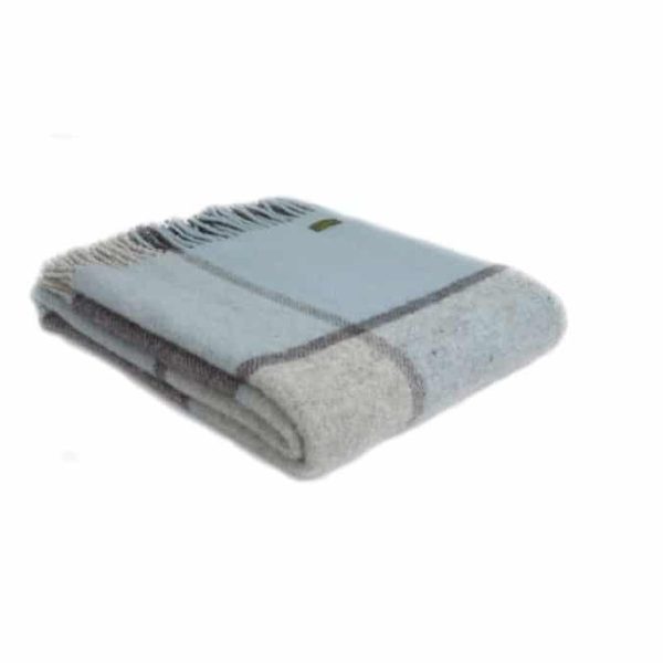 Wool Block Check Duck Egg Blue Throw