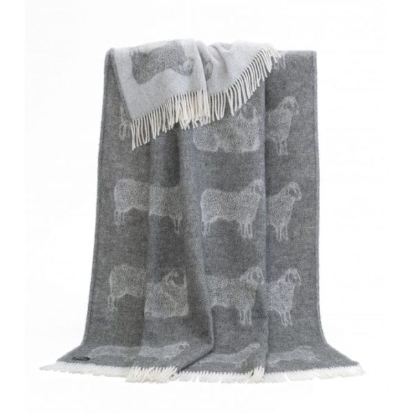 Sheep Themed Reversible Throw in Soft Grey and Cream