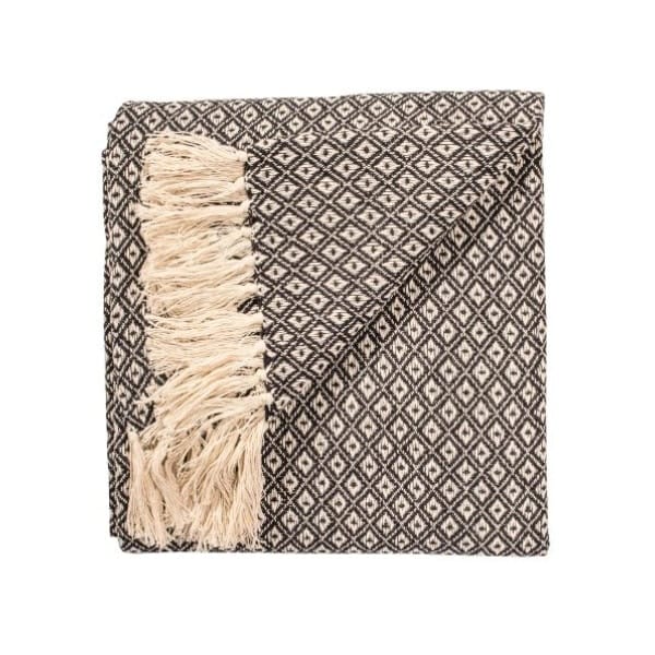 Recycled Cotton Diamond Weave Throw in Black
