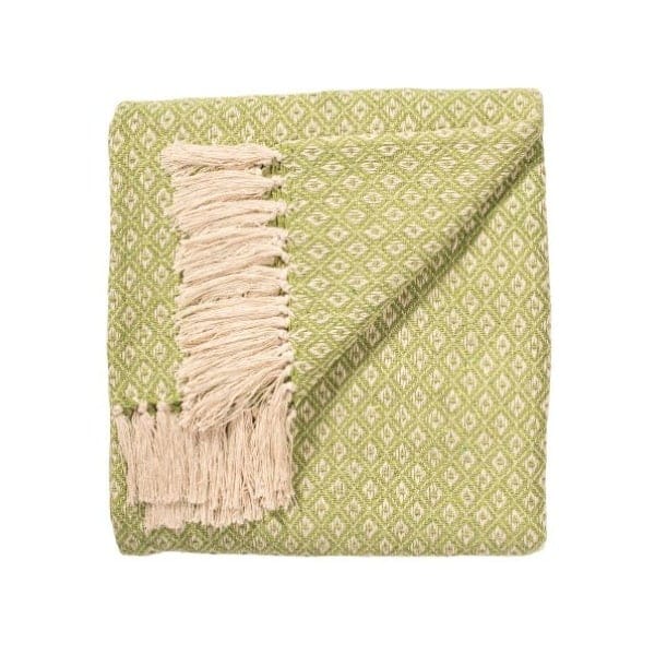 Recycled Cotton Diamond Weave Throw in Sage