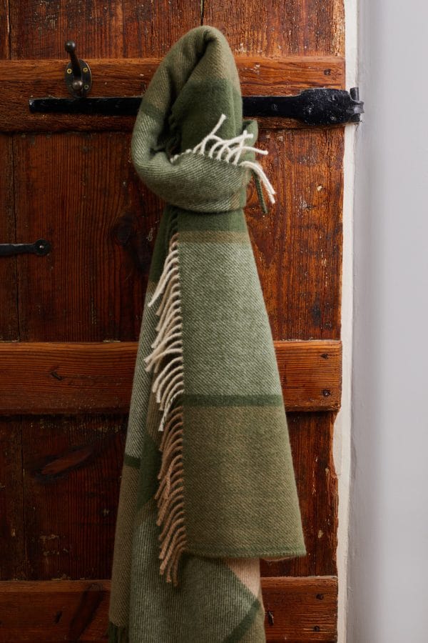 Olive Check Wool Throw