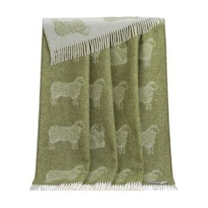 Sheep Mossy Green Wool Throw