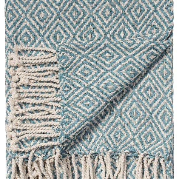 Diamond Cotton Handloom Throw in Teal