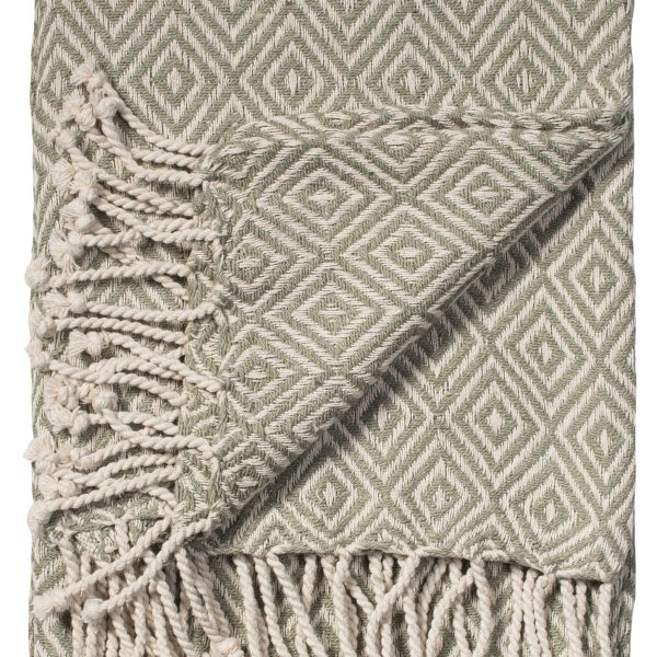 Diamond Cotton Handloom Throw in Green