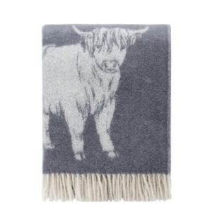 Highland Cow Themed Reversible Throw Grey