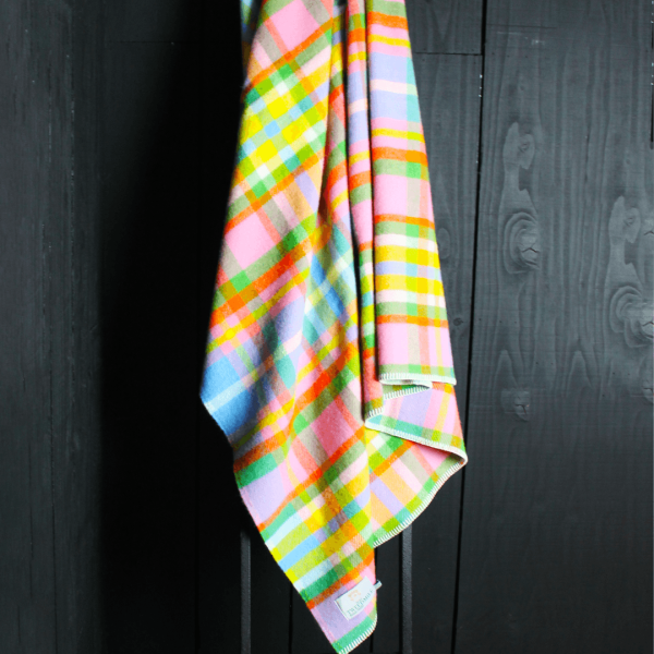Pure New Wool Rainbow Check Throw - Large size