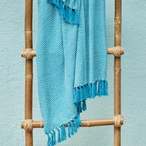 Wide Chevron Soft Recycled Cotton Throw in Blue
