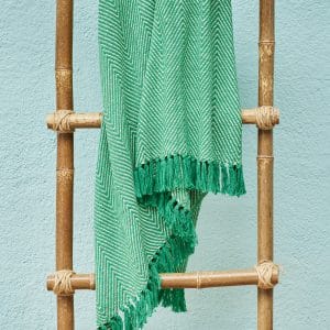 Wide Chevron Soft Recycled Cotton Throw in Green