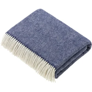 Extra Large Herringbone Shetland Pure New Wool Throw in Navy