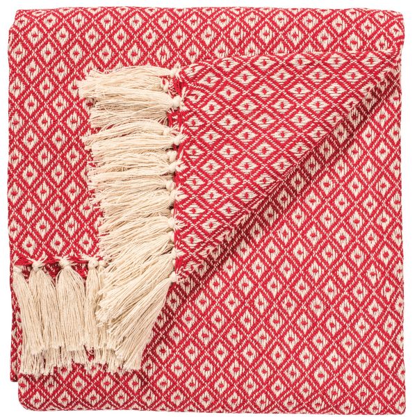 Recycled Cotton Diamond Weave Throw in Red
