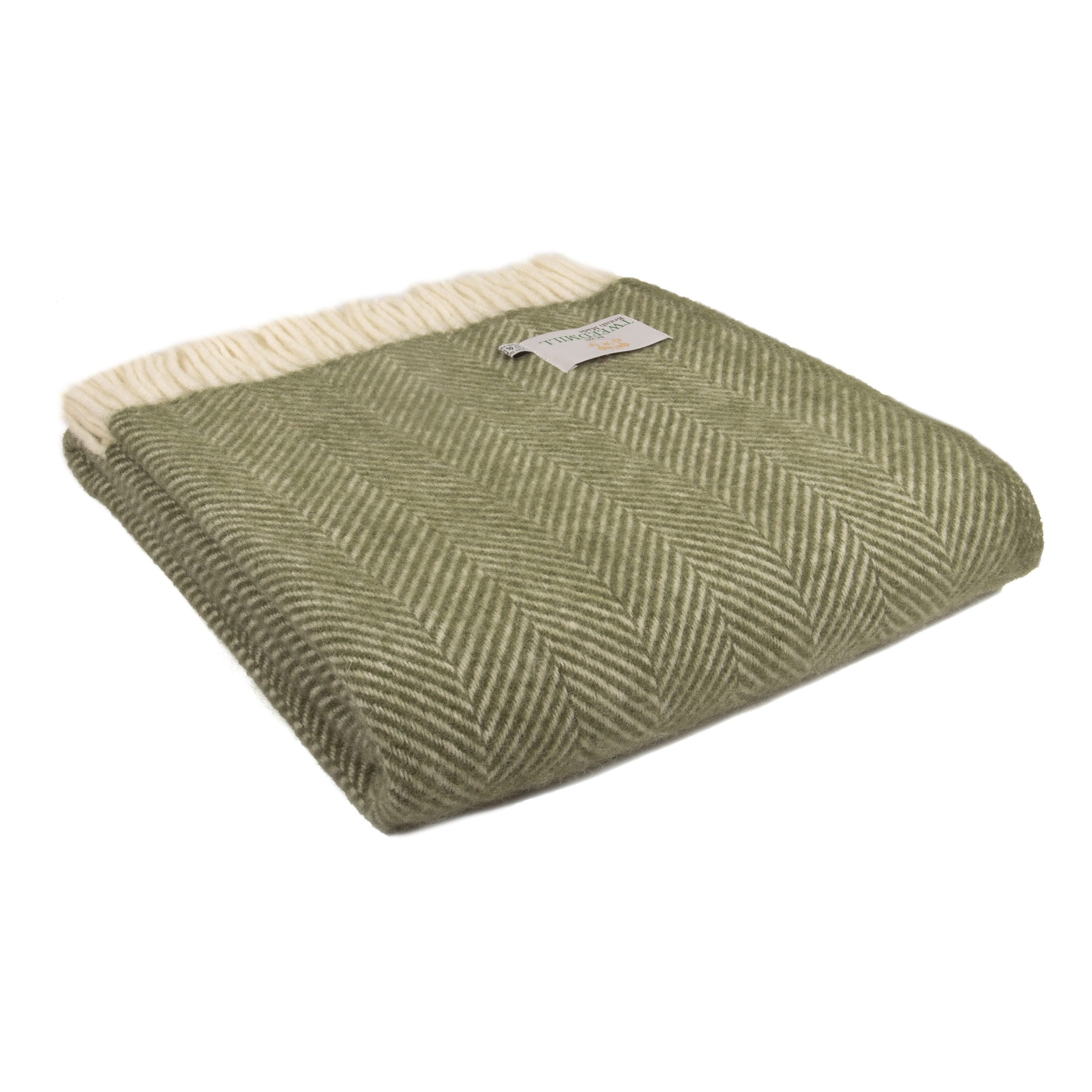 Pure New Wool Fishbone Throw in Olive